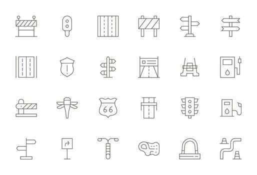 24 Pixel Aligned Thin Line Icons designed for Highway Interface vector