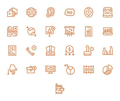 Decline Icon Set with 25 Regular Line 64x64 Editable Graphics vector