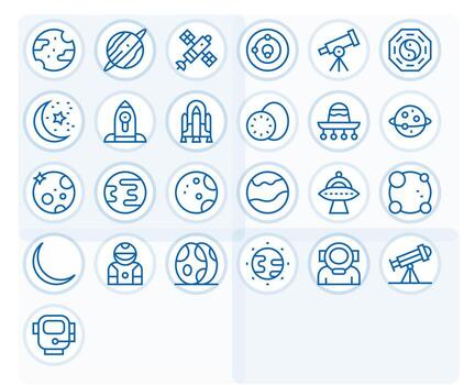 25 Regular Line Icons for Universe in crisp 64x64 Pixel Aligned resolution vector