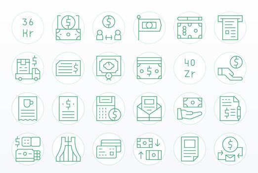Bill Scalable Set featuring 24 Editable Thin Line 128x128 Icons vector