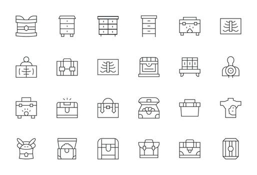 24 alto resolución íconos para cofre en píxel Perfecto Delgado línea formato vector