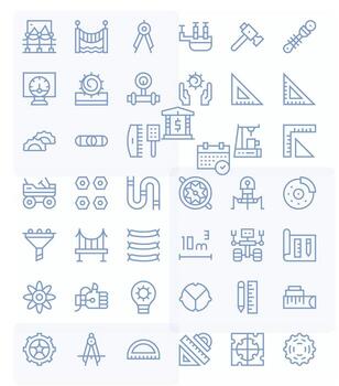 Engineering Icon Collection featuring 42 Pixel Aligned High Resolution Regular Line Designs vector