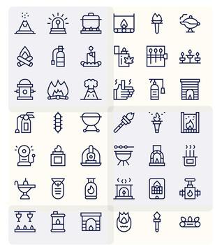 Fire Icon Toolkit featuring 42 Pixel Aligned 128x128 Regular Line elements vector