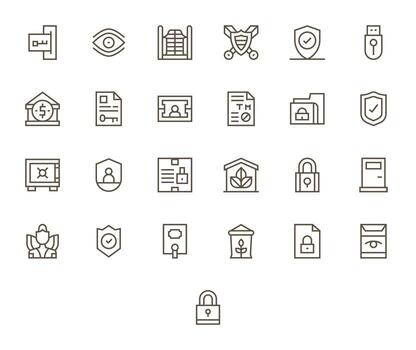 25 High Resolution Icons for Protected with Pixel Optimized Regular Line clarity vector