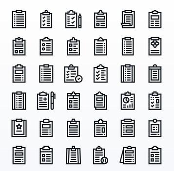 36 Icons for Clipboard featuring 128x128 Display Perfect Bold Line Graphics vector