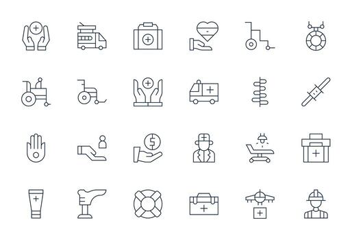 Aid Pixel Optimized Set with 24 128x128 Thin Line Icons vector