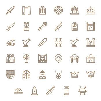 35 High Resolution Regular Line Icons optimized for Medieval PIXEL Perfect display vector