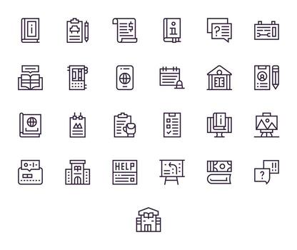 25 documentación píxel alineado íconos en 64 x 64 regular línea estético vector