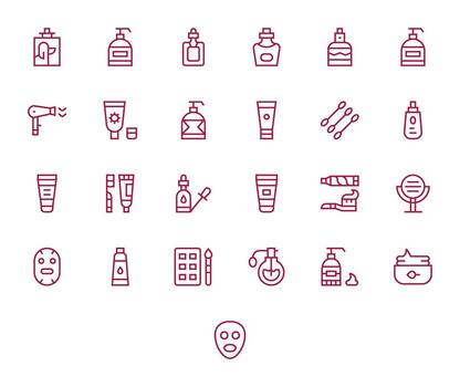25 Icons for Cosmetic optimized in Grid Fitted 256x256 Regular Line resolution vector