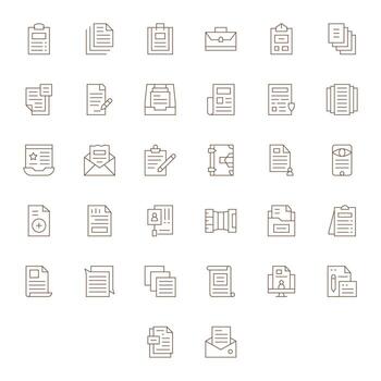 Paperwork Icon Library with 32 Thin Line High Resolution Grid Fitted Designs vector