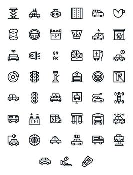 45 Retina Ready Bold Line Icons for Automobile with Display Perfect precision vector