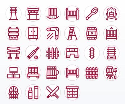 28 Bold Line Icons designed for Wooden in High Resolution Pixel Aligned format vector
