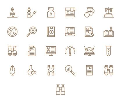 25 Icons for Research optimized in Editable 128x128 Regular Line resolution vector