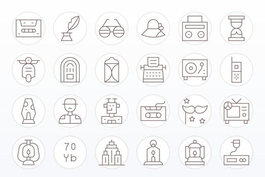 24 128x128 Pixel Optimized Icons for Retro in Thin Line Theme vector