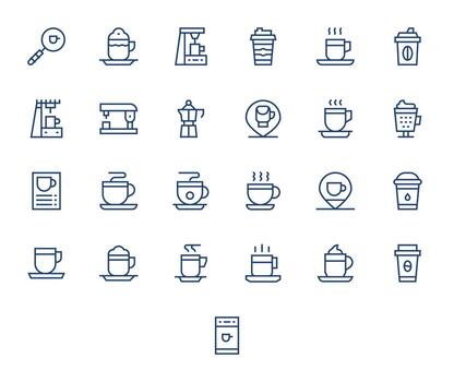 25 regular línea íconos para capuchino en crujiente 64 x 64 monitor Perfecto resolución vector