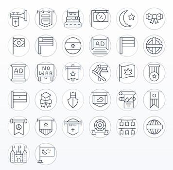 32 Thin Line Pixel Optimized Icons crafted for Banner High Resolution applications vector