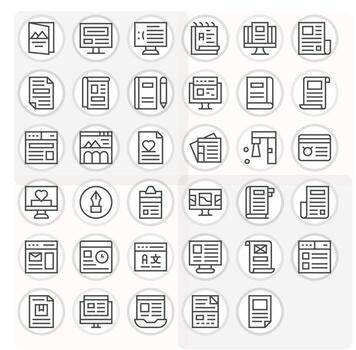 35 High Resolution Regular Line Icons for Article with Grid Fitted precision vector