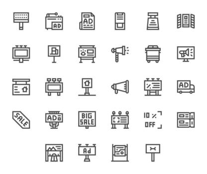 28 Bold Line Pixel Optimized Icons for Advertisement Graphics vector