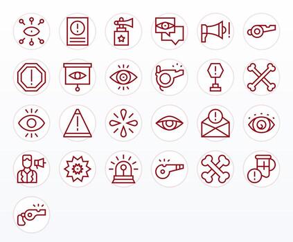 25 High Resolution Grid Fitted Icons for Attention in Regular Line Theme vector