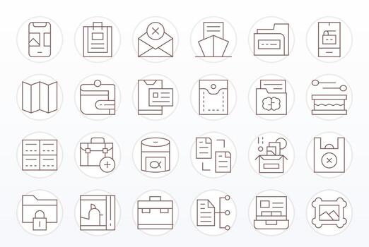 Folder Icon Collection featuring 24 Pixel Optimized High Resolution Thin Line Designs vector