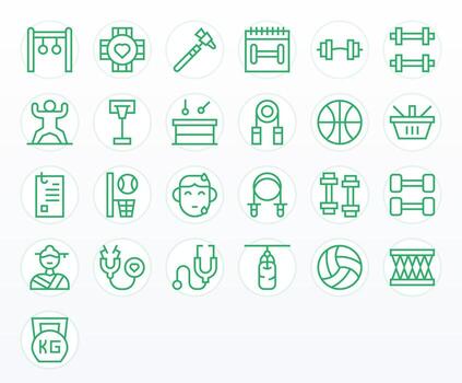 Physical Icon Repository containing 25 Regular Line 128x128 Pixel Optimized graphics vector