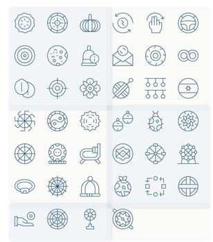 40 High Resolution Icons for Circular in Grid Fitted Thin Line Format vector