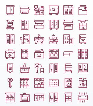Regular Line Pixel Aligned Icons from Cabinet Set with 42 128x128 Icons vector