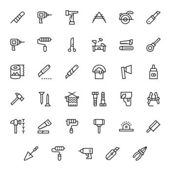 Diy Icon Set with 35 Regular Line High Resolution Pixel Aligned Graphics vector