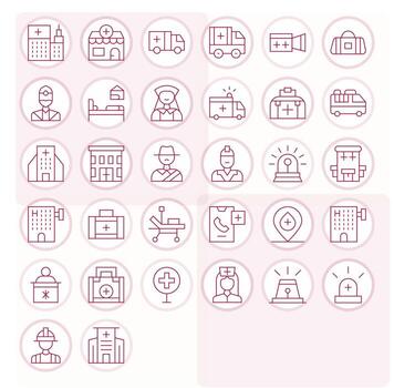 32 High Resolution Thin Line PIXEL Perfect Icons for Ambulance Projects vector