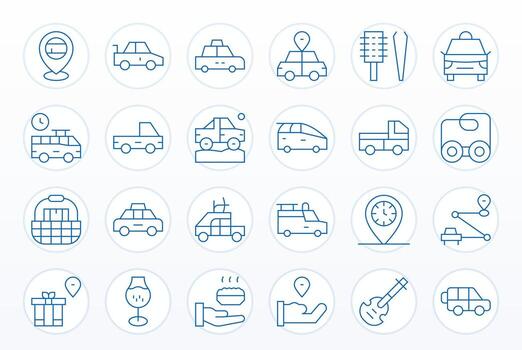 Pickup featuring 24 High Resolution Icons in Thin Line Design vector