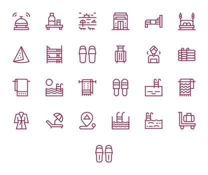 25 Icons for Hotel optimized in Grid Fitted High Resolution Regular Line resolution vector