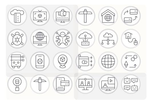 virtual digital paquete conteniendo 24 píxel alineado Delgado línea 256x256 íconos vector