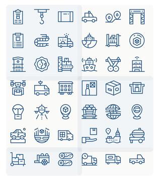 Logistics Icon Library with 42 Regular Line 256x256 Pixel Aligned Designs vector