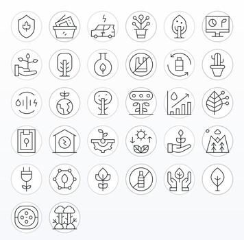 32 Display Perfect High Resolution Icons for Sustainability in elegant Thin Line design vector
