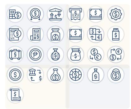 25 128x128 Regular Line Icons for Usd with Grid Fitted precision vector