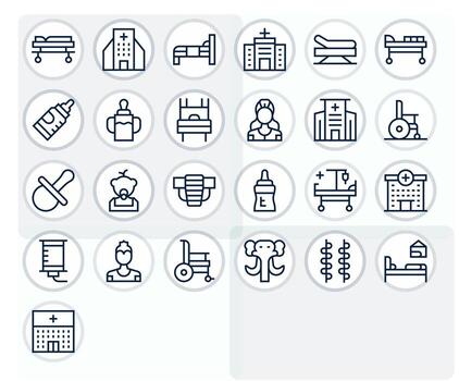 25 Regular Line Icons designed for Nursing in 128x128 Pixel Aligned format vector