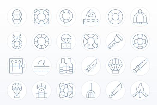 Survival Icon Set with 24 Thin Line 256x256 Pixel Optimized Graphics vector
