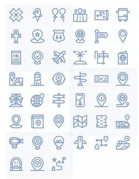 Destination Pixel Optimized Set with 45 64x64 Bold Line Icons vector