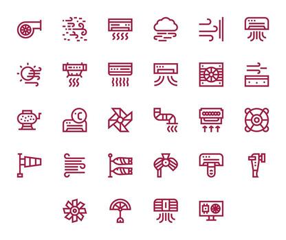 28 píxel alineado negrita línea íconos diseñado para flujo de aire interfaz vector