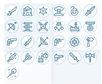 arma presentando 25 alto resolución íconos en regular línea diseño vector