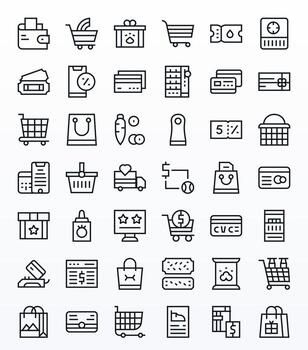 compra alto resolución icono paquete con 42 regular línea cuadrícula equipado elementos vector