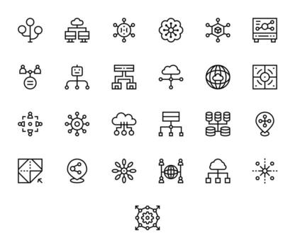 25 Distributed Display Perfect Icons in High Resolution Regular Line Aesthetic vector
