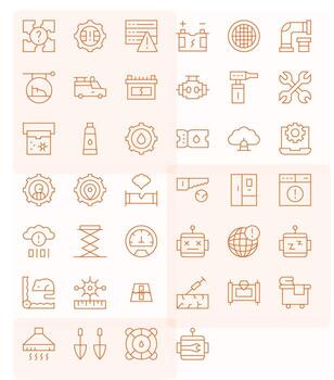 Maintenance Comprehensive Bundle with 40 Pixel Aligned Thin Line Retina Ready Icons vector