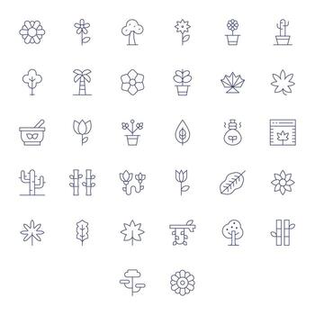 32 Thin Line Icons for Botanical in crisp High Resolution Pixel Aligned resolution vector