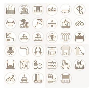 35 Regular Line Pixel Aligned Icons tailored for Recreation Retina Ready interface vector