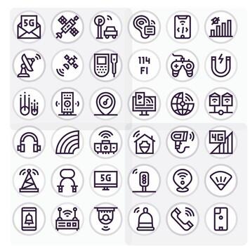 negrita línea cuadrícula equipado íconos desde inalámbrico conjunto con 36 alto resolución íconos vector