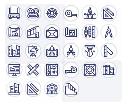 Blueprint Complete Package with 28 Retina Ready Bold Line Pixel Optimized Icons vector