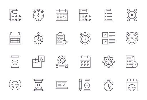 Task Management Icon Library with 24 Thin Line 64x64 Editable Designs vector