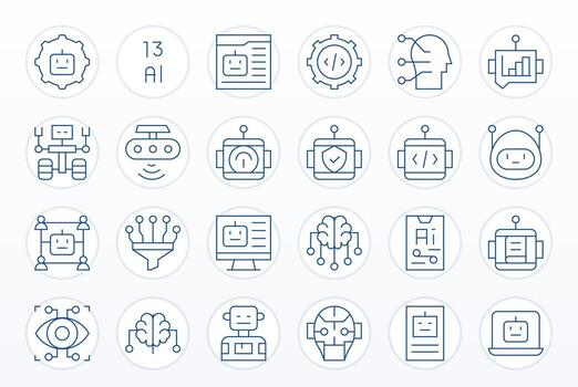 24 Detail Enhanced Icons themed around Machine Learning in 64x64 Thin Line format vector