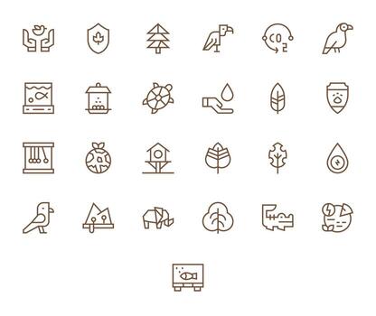 25 Icons for Conservation featuring Retina Ready Pixel Optimized Regular Line Graphics vector